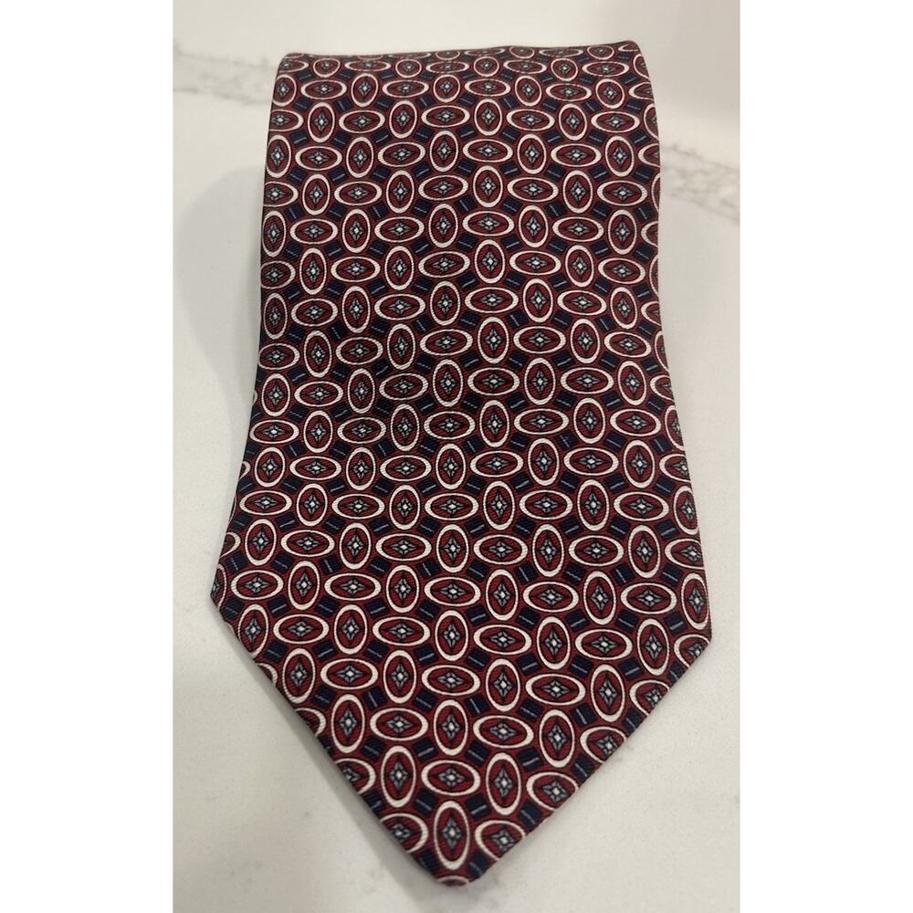 Vtg Christian Dior Monsieur Men’s Tie 3.75” Red Geometric Italian Silk Fabric